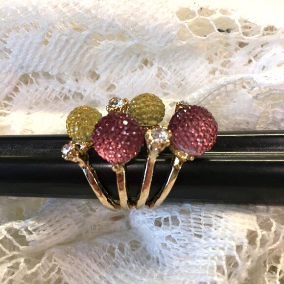 Four Band Goldtone Rhinestone Statement Cocktail Ring-Size 6 1/4 - Picture 2 of 5